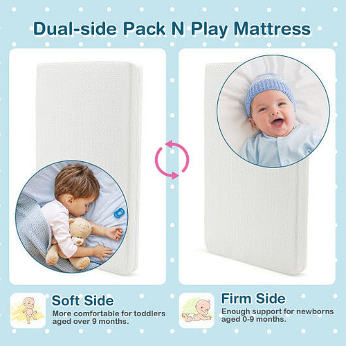 38 x 26 Inch Dual Sided Pack and Play Baby Mattress Pad with Removable Washable Cover-White