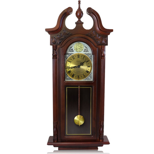 Bedford Clock Collection 38 Inch Grand Antique Chiming Wall Clock with Roman Numerals in a in a Che