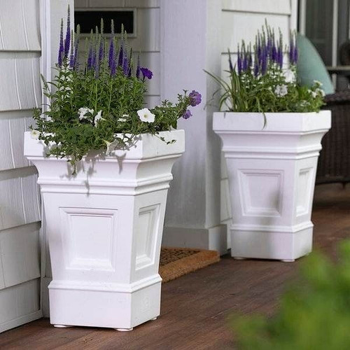 Set of 2 - 24 inch High Self Watering Planter Box in White Plastic Resin