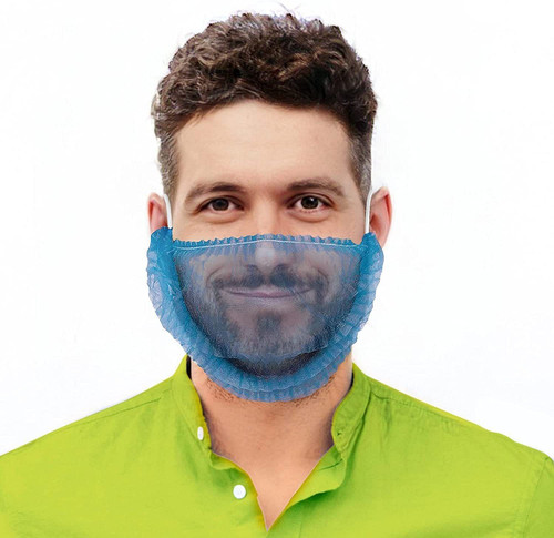 Blue Beard Covers for Men 18"; 100 Pk of Polypropylene Beard Cover Protector; Beard Guard; Blue Net