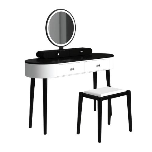 Makeup Vanity Table Set with LED Mirror and 3 Spacious Drawers-White-Dark Wood