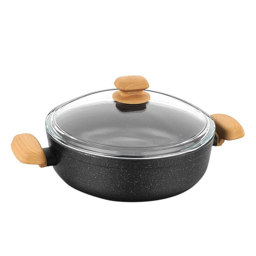 Korkmaz Montana 2 Piece 3.5 Liter Aluminum Nonstick Low Casserole Dish with Lid and Faux Wood Handl