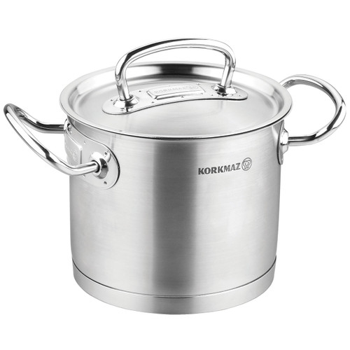 Korkmaz Proline Professional Series 14.5 Liter Stainless Steel Extra Deep Casserole with Lid in Sil