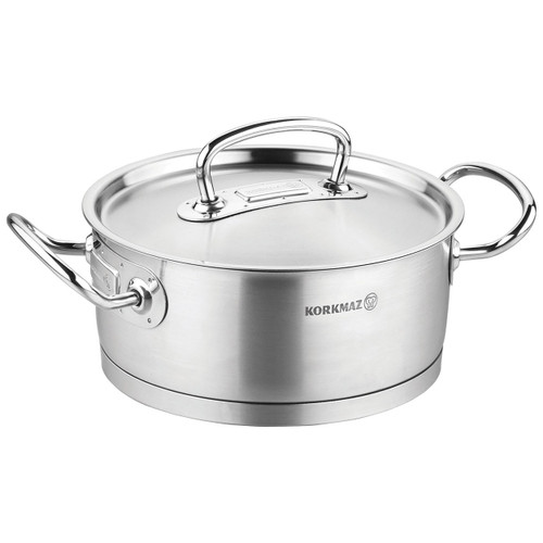Korkmaz Proline Professional Series 2.8 Liter Stainless Steel Low Casserole with Lid in Silver