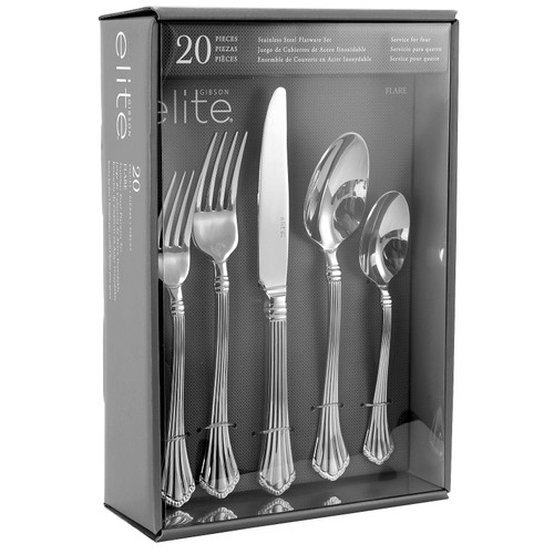 Gibson Elite Flare 20 Piece Stainless Steel Flatware Tableware Utensil Set with Service for 4