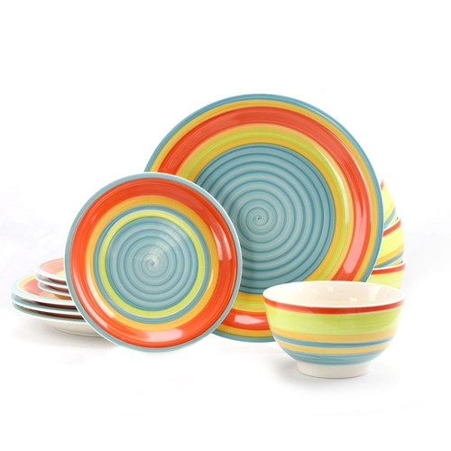Gibson Home 12 Piece Stoneware Dinnerware Set in Rainbow Swirl