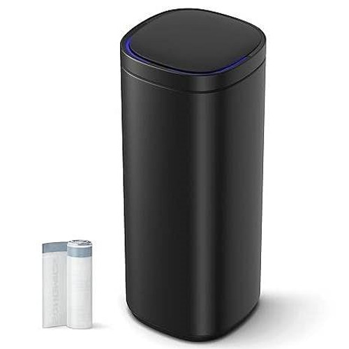 Black Motion Sensor Stainless Steel 13 gallon Trash Can with Ozone Button