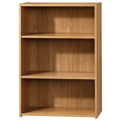 Modern 3-Shelf Bookcase with 2 Adjustable Shelves in Oak Wood Finish