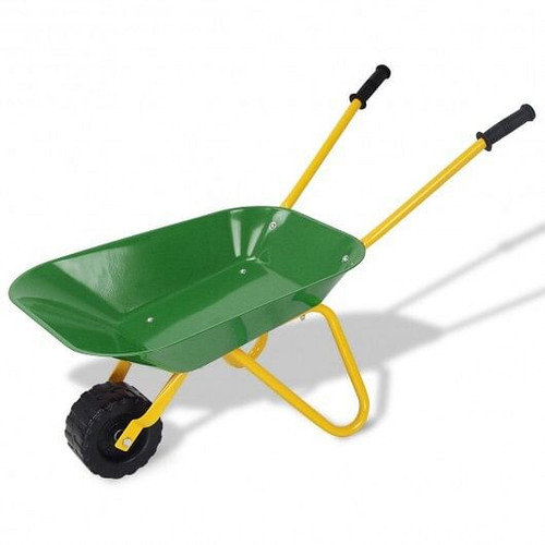 Outdoor Garden Backyard Play Toy Kids Metal Wheelbarrow-Green