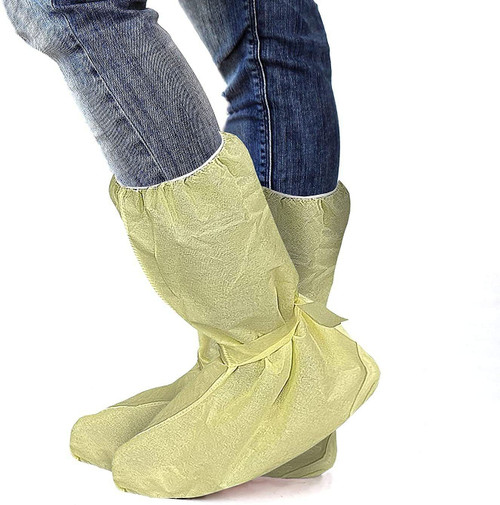 Disposable Shoe Covers for Indoors Non Slip. Pack of 10 Yellow Shoe Booties; Disposable Polypropyle