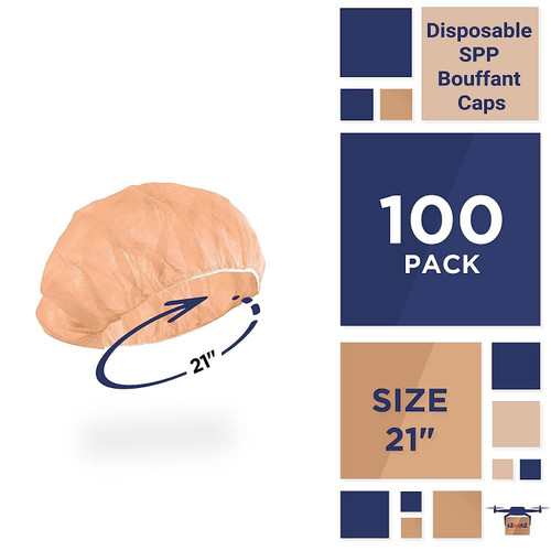 Disposable Hair Caps for Nurses 21'', Pack of 100 Orange Bouffant Caps Disposable with Elastic Edge