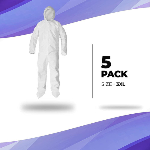 Disposable Coveralls for Men, Women X-Large, 25 Pack of 60 GSM Microporous White Hazmat Suits Dispo