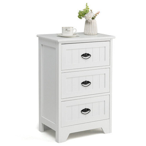 3 Drawers End Storage Wood Side Nightstand-Black