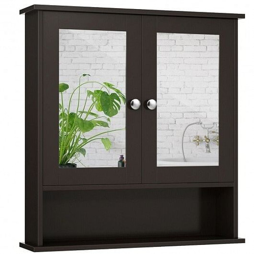 Bathroom Wall Mount Mirror Cabinet Organizer-Brown