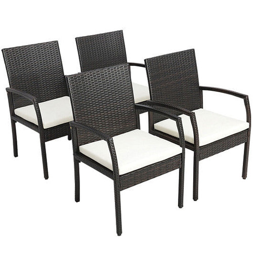 4 Pieces Patio Wicker Dining Armchair Set with Soft Zippered Cushion-Set of 4