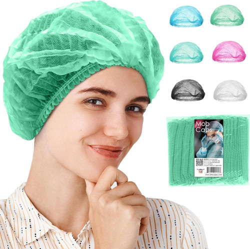 Disposable Mob Caps 21", Pack of 100 Green Disposable Hair Covers with Elastic Edge, Well-Ventilate