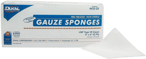 Type VII Gauze Sponges 4" x 8". Case of 2000 12-ply X-Ray Detectable Gauze Dressings for Wound Clea