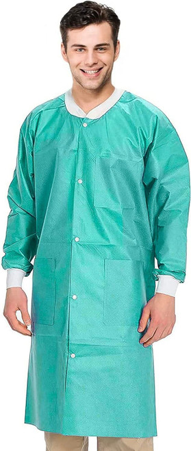 Disposable Lab Coat XX-Large, Pack of 10 Teal Blue Disposable Lab Coats for Adults, 45 gsm SMS Pain