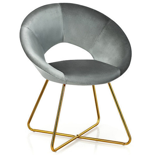 Modern Accent Velvet Dining Arm Chair with Golden Metal Legs and Soft Cushion-Dark Green