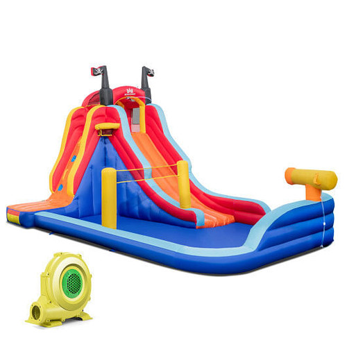 5-in-1 Inflatable Bounce House with 2 Water Slides and Large Splash Pool With 950W Blower