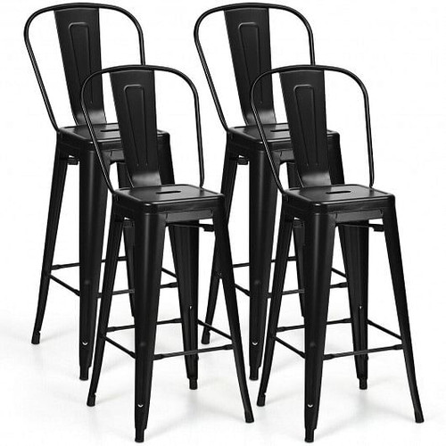 Set of 4 Bar Height Chairs Stackable Metal Bar Stools with Removable Backrest-Gun