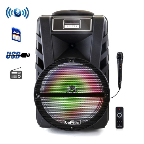 beFree Sound 12 Inch Portable PA Bluetooth Rechargeable Party Speaker with Reactive LED Lights