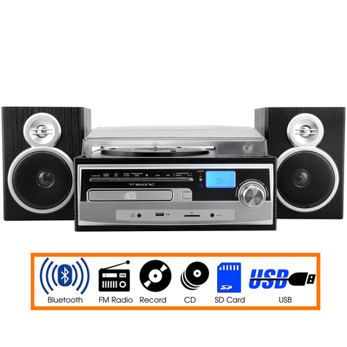 Trexonic 3-Speed Vinyl Turntable Home Stereo System with CD Player, FM Radio, Bluetooth, USB/SD Rec