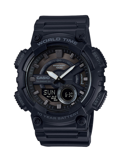 Casio Men's 'CLASSIC' Quartz Stainless Steel and Resin Casual Watch, Color:Black (Model: AEQ-110W-1