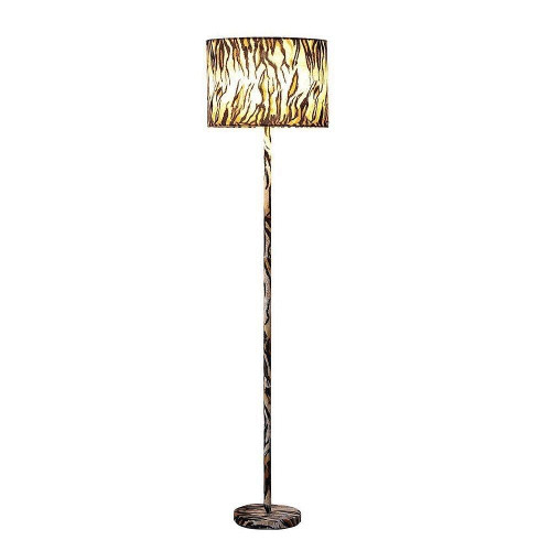 Animal Print Floor Lamp with Tiger Stripe Faux Suede Drum Shade