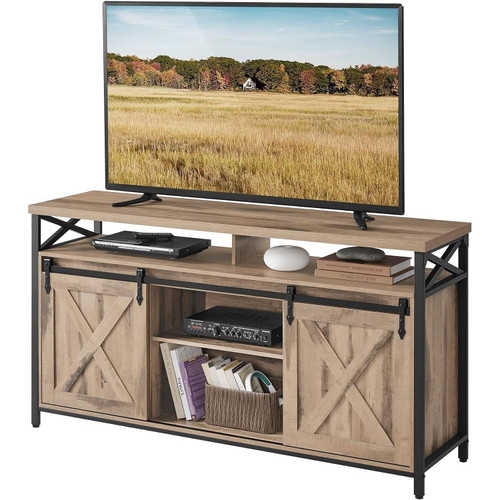 Modern Farmhouse TV Stand with Sliding Barn Doors for TV up to 65-inch