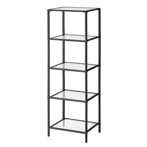 Black Metal Frame Glass Shelf Bookcase 4-Shelves Shelving Unit