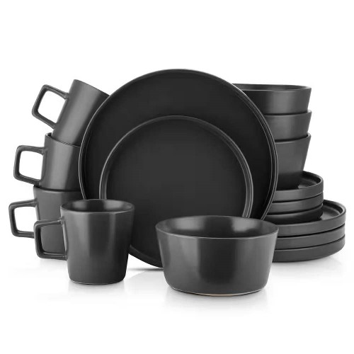16-Piece Stoneware Dinnerware Set in Matte Black - Service for 4