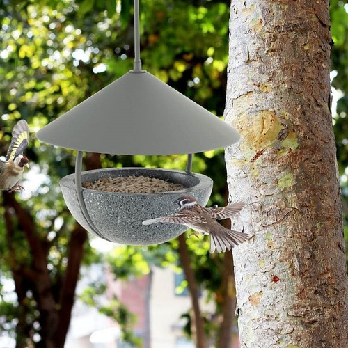 Small Hanging Bird Feeder with Metal Cone Rain Protector Top