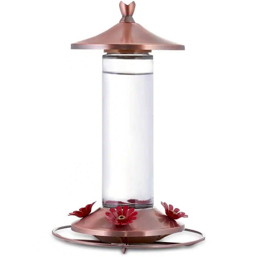 12 oz. Nectar Capacity Glass Tube Hummingbird Feeder with Copper Lid and Base