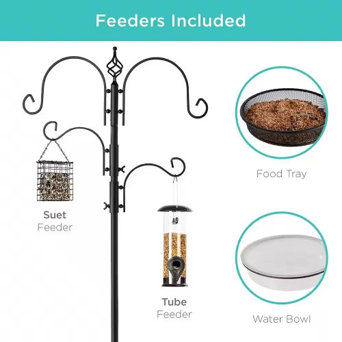 Complete Bird Feeder Set with Black Metal Stand and Bird Feeders