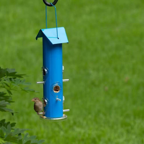 Outdoor Patio Garden 6-Perch Metal Tube Bird Feeder in Blue