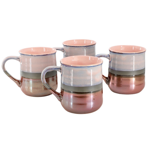 Gibson Home Copper Tonal 4 Piece 18 Ounce Stoneware Cup Set in Mauve Gibson Home Copper Tonal 4 Piece 18 Ounce Stoneware Cup Set in Mauve
