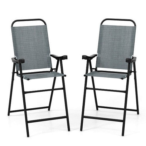 Patio Folding Bar Stool Set of 2 with Metal Frame and Footrest-Coffee