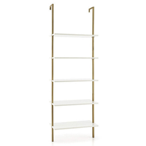 5 Tier Ladder Shelf Wall-Mounted Bookcase with Steel Frame-Brown