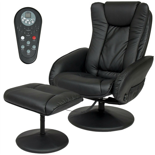 Sturdy Black Faux Leather Electric Massage Recliner Chair w/ Ottoman Sturdy Black Faux Leather Electric Massage Recliner Chair w/ Ottoman