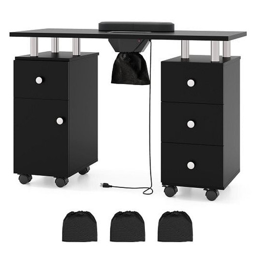 Manicure Table Nail Desk with Electric Dust Collector and 3 Dust Bags-Black