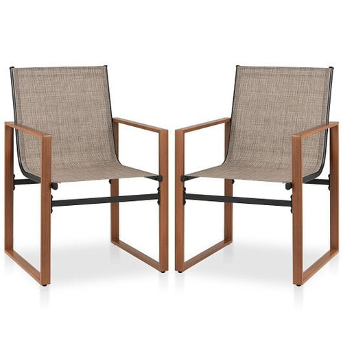 Outdoor Dining Chairs with Breathable Seat and Backrest Set of 2-Brown