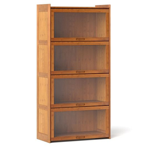 4-Tier Bamboo Bookcase with Doors for Study Room Living Room-Natural