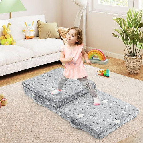 Foldable Floor Mattress for Kids with Washable Flannel Cover-Pink