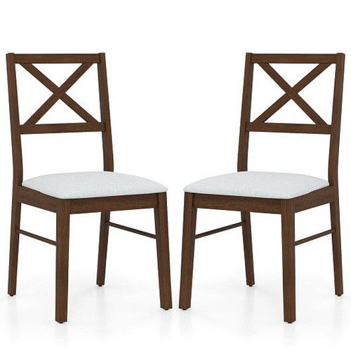 Upholstered Side Dining Chairs Set of 2 with Rubber Wood Frame-Brown