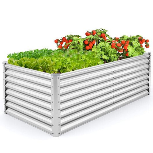 6 x 3 x 2 Feet Metal Rectangular Raised Garden Bed with Open Bottom Design-Silver 6 x 3 x 2 Feet Metal Rectangular Raised Garden Bed with Open Bottom Design-Silver