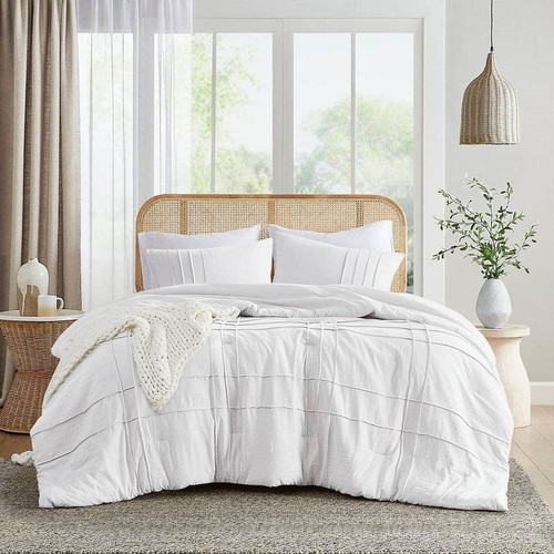 King Size Microfiber Pleated Soft Washed Comforter Set White King Size Microfiber Pleated Soft Washed Comforter Set White