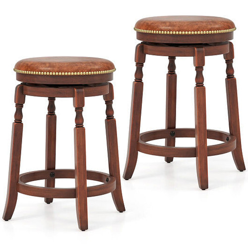 24 Inch Swivel Bar Stool Set of 2 with Upholstered Seat and Rubber Wood Frame-24 inches 24 Inch Swivel Bar Stool Set of 2 with Upholstered Seat and Rubber Wood Frame-24 inches