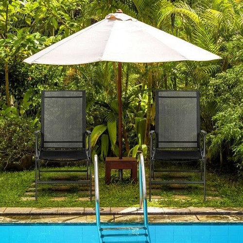 Set of 2 Adjustable Portable Patio Folding Dining Chair Recliners-Black Set of 2 Adjustable Portable Patio Folding Dining Chair Recliners-Black