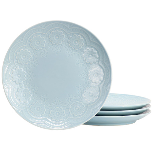 Hometrends Alemany 4 Piece 10.6 Inch Round Stoneware Dinner Plate Set in Aqua